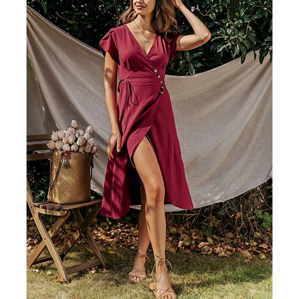 Red Long Split Maxi Summer Dress - Picture 3 of 7